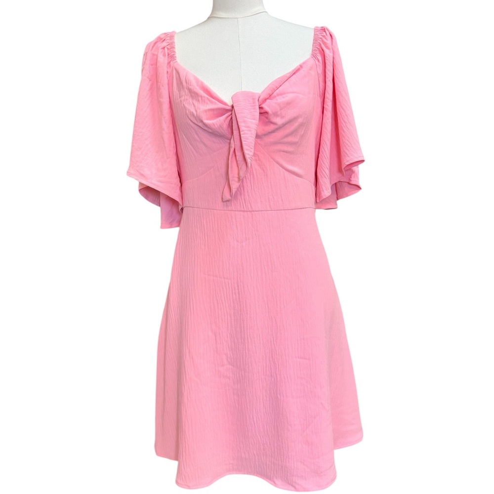 Dokotoo Pink Mini Dress M Flutter Sleeve Tie Front Smocked Back NWT